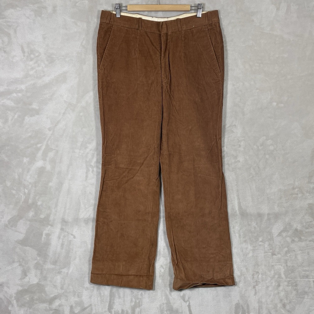 Vintage 60s 70s Corduroy Pants Mens 36x31 Brown Bootcut 100% Cotton USA Made